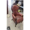 Image 1 : Leather Chair with Carved Wood Work