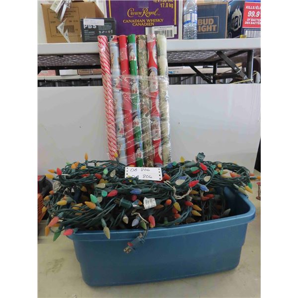 Numerous Lengths of Christmas Lights, 7 Rolls of Wrapping Paper 
