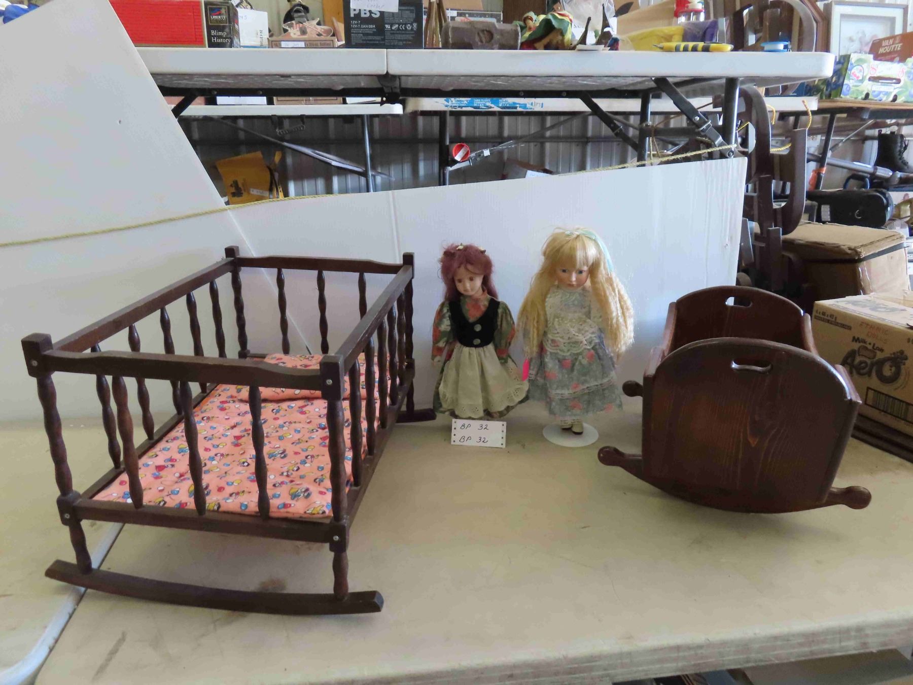 2 Porcelain Dolls Approx. 16'' Tall , 2 Rocking Cradles