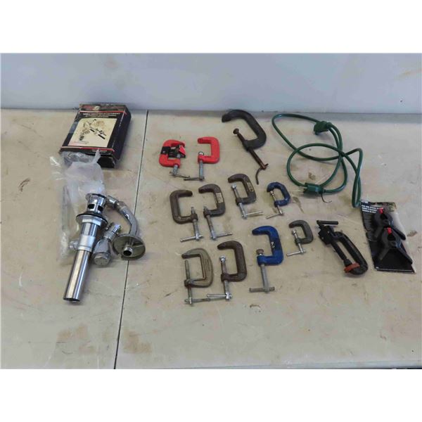 New Old Stock Drill Grinding Attachment, C Clamps, Extension Cord, Chain Assembly 