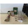 Image 1 : Vintage Husky and Castrol Tins , Tail Light, 6 Wine Glasses, 5 Wine Me Up Glasses 