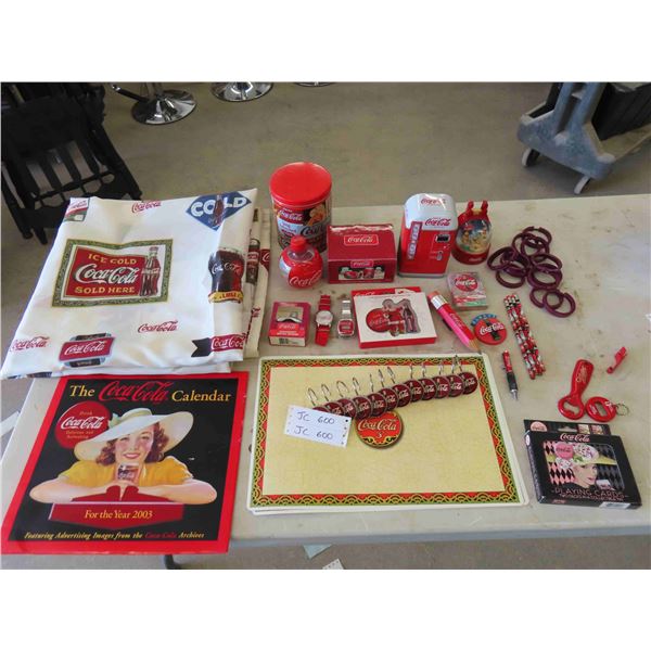 Coca Cola Calender, Watches, Pencils, Openers, Tins, Place Mats , Shower Curtain
