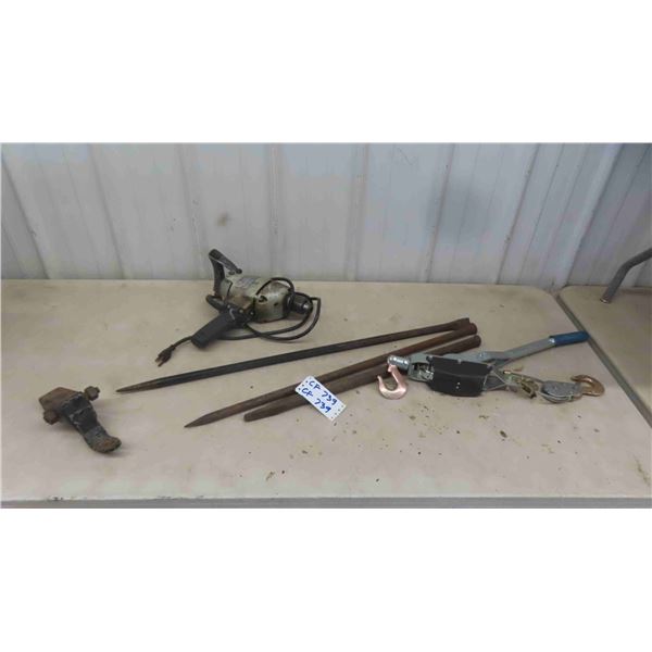 Black and Decker 1/2'' Drill , Pry Bars , Receiver Hitch , Come Along 