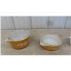 Image 5 : 3 Pyrex Casseroles with Lids , Fire King Mixing Bowl , Fenton Dish, Etched Glass 