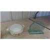Image 6 : 3 Pyrex Casseroles with Lids , Fire King Mixing Bowl , Fenton Dish, Etched Glass 