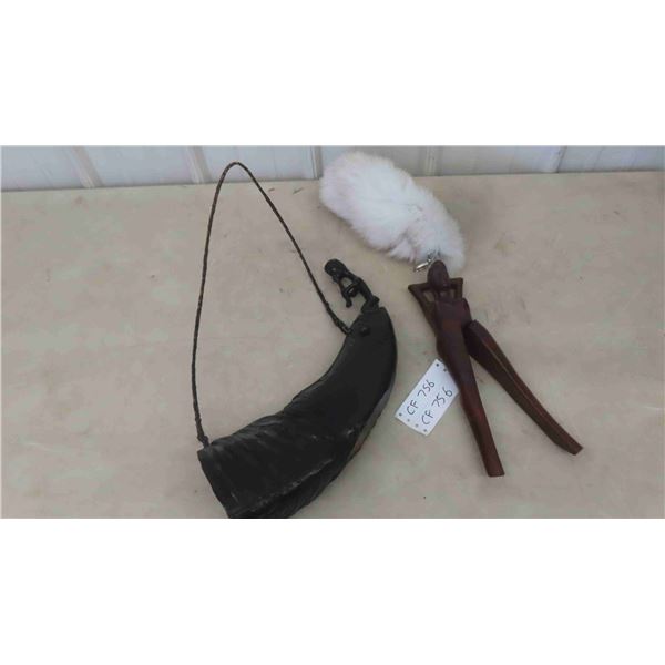 Carved Wood Nut Cracker , Horn Art 
