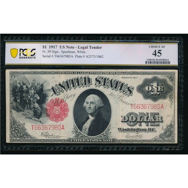 1917 $1 Legal Tender Note PCGS 45
