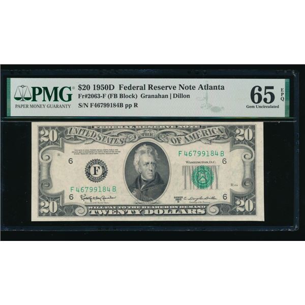 1950D $20 Atlanta FRN PMG 65EPQ