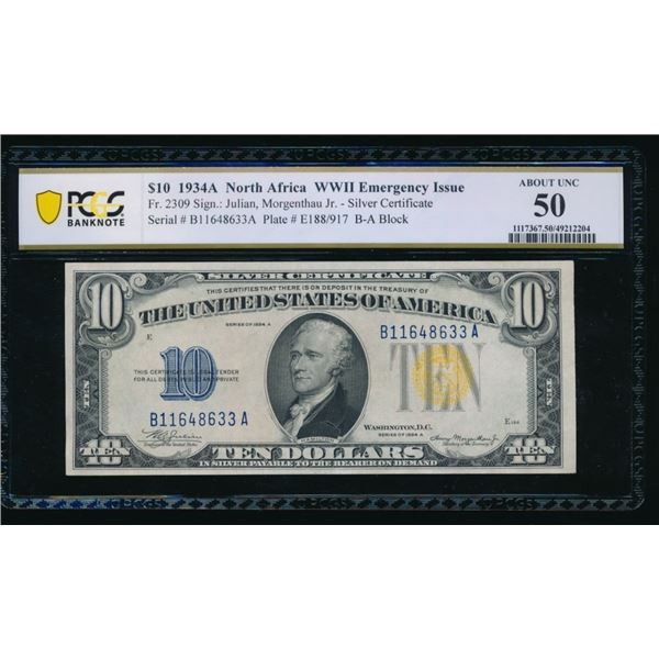 1934A $10 N Africa Silver Certificate PCGS 50