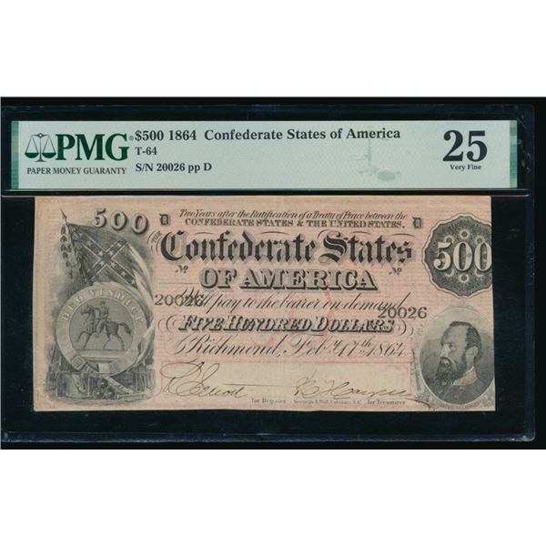1864 $500 T-64 Confederate PMG 25