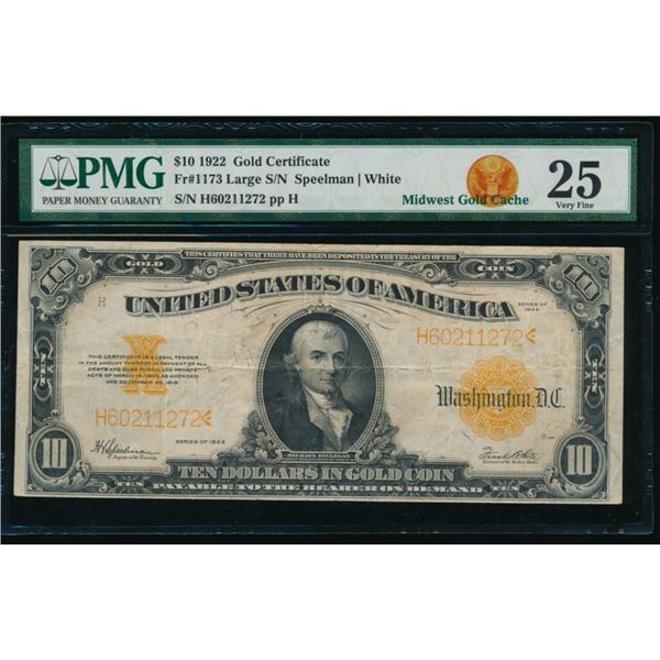 1922 $10 Gold Certificate PMG 25
