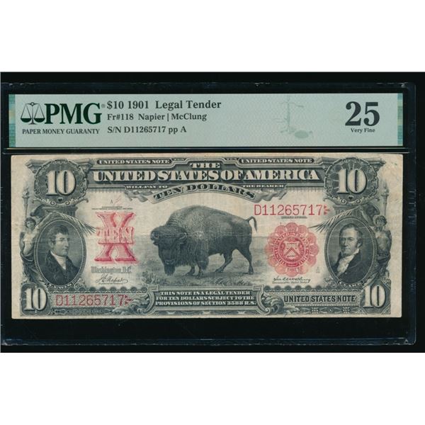 1901 $10 Bison Legal Tender Note PMG 25