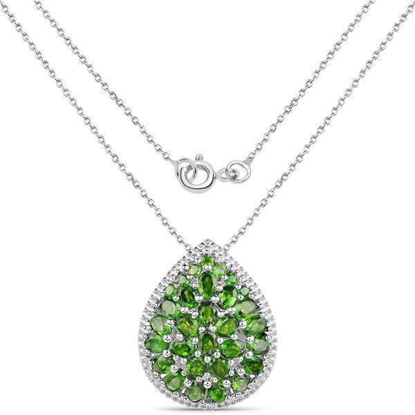 Plated Rhodium 4.65ctw Chrome Diopside Pendant with Chain