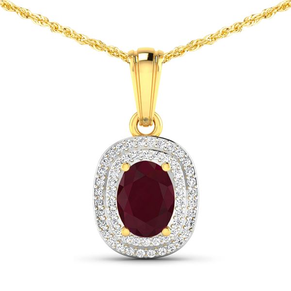 14KT Yellow Gold 1.5ct Ruby and Diamond Pendant with Chain