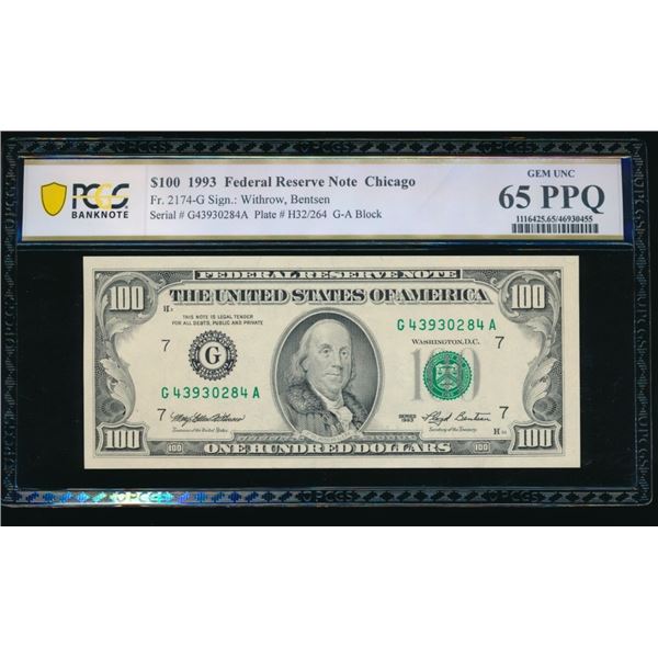 1993 $100 Chicago FRN PCGS 65PPQ