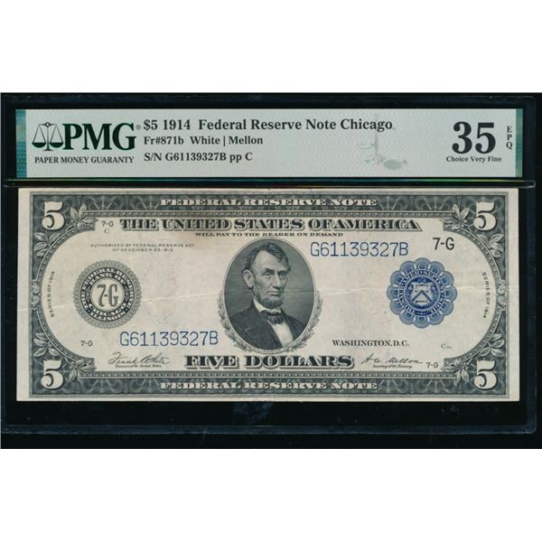 1914 $5 Chicago FRN PMG 35EPQ