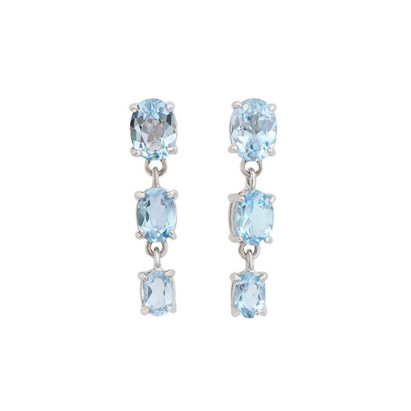 Plated Rhodium 5.25ctw Blue Topaz Earrings