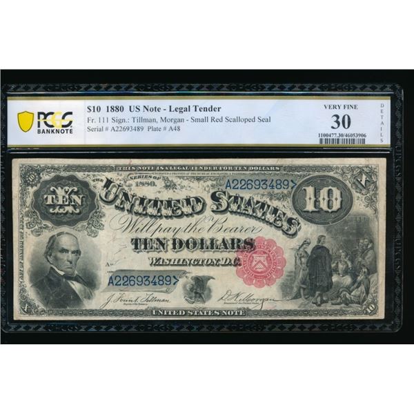 1880 $10 Jackass Legal Tender Note PCGS 30