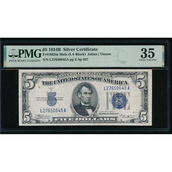 1934B $5 Silver Certificate PMG 35