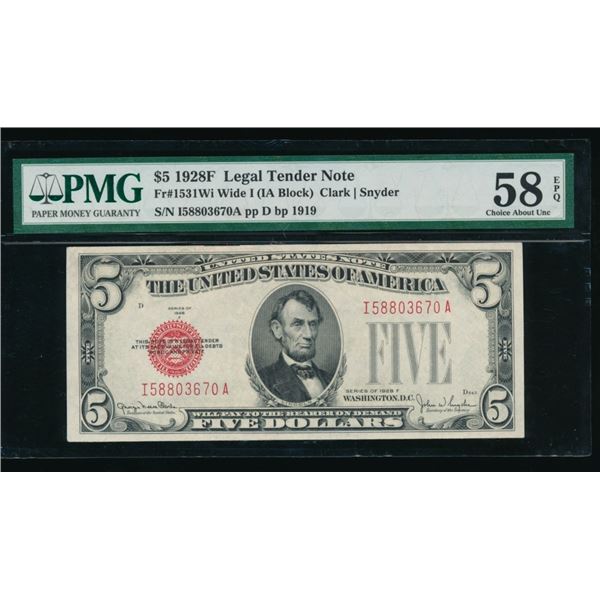 1928F $5 Legal Tender Note PMG 58EPQ