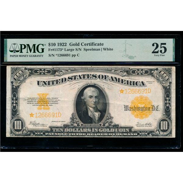 1922 $10 STAR Gold Certificate PCGS 25