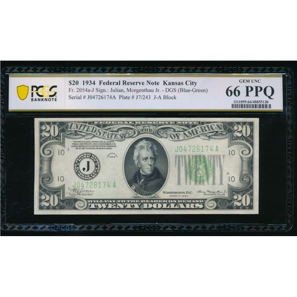 1934 $20 Kanas City FRN PCGS 66PPQ