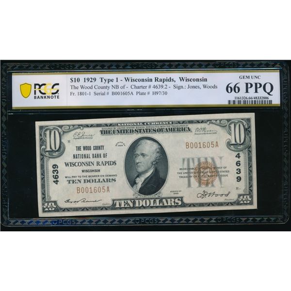 1929 $10 Wisconsin Rapids WI National PCGS 66PPQ