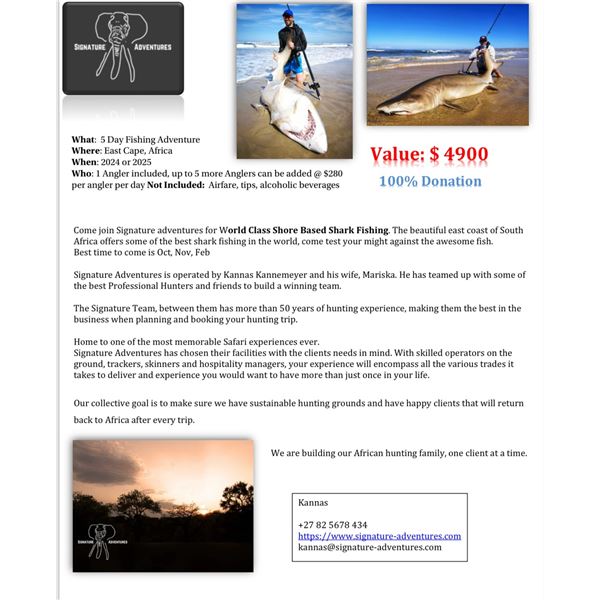 World Class Shore Based Shark Fishing in the East Cape South Africa 5 Day