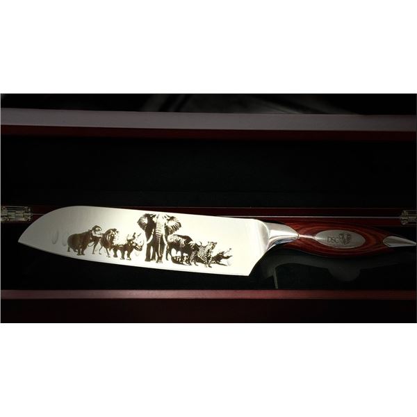 Dangerous 7 Engraved Custom DSC Logo 8 inch Classic Series Santoku Knifes with DSC Logoed Box