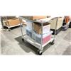 Image 2 : 2 TIER BEIGE AND CHROME ROLLING CART (CONTENTS NOT INCLUDED)