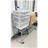 Image 3 : 2 TIER METRO RACK WITH 3 DRAWER PLASTIC ORGANIZER, DESK LAMP AND BOX OF PURELL HAND SANITIZER