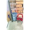 Image 2 : 2 WHEEL DOLLY BRUTE ROLLING GARBAGE BIN, CASE OF SCOTT ORIGINAL SHOP TOWELS AND COLLAPSIBLE WAGON