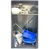 Image 3 : METAL STORAGE CABINET WITH CONTENTS; FACE SHIELDS, MOP BUCKET, SPRAYER AND MORE APPROX 3 X 1.5 X 6'