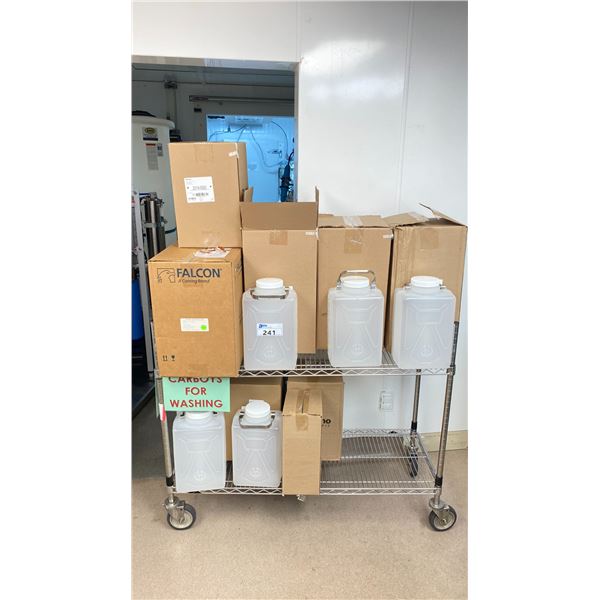 2 TIER MOBILE METRO RACK WITH ASSORTED JUGS AND CARBOYS - Able Auctions