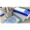 Image 2 : LARGE ASSORTMENT OF ITEMS; COAT RACK, SODIUM CHLORIDE SOLUTION, MEDIAL TWEEZERS, PLASTIC BINS AND