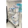 Image 2 : ULINE 4 TIER METAL MOBILE RACK WITH ASSORTED MASKS AND CLEANROOM GOWNS