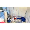 Image 1 : ASSORTED JANITORIAL SUPPLIES; MOP BUCKETS, SQUEEGEES, FLOOR STICKY ROLLERS AND MORE