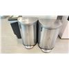 Image 3 : 2 STAINLESS STEEL GARBAGE BINS, GARBAGE AND RECYCLING BIN AND ASSORTED JANITORIAL SUPPLIES