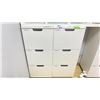 Image 3 : 2 3 DRAWER FILE CABINETS APPROX 1.5 X 1.5 X 4' EACH AND 8 CUBBY STORAGE UNIT WITH 4 DOORS APPROX 5