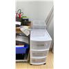 Image 3 : ROLLING OFFICE CHAIR, TV TABLE, 3 DRAWER PLASTIC ORGANIZER AND ASSORTED FILING ORGANIZERS
