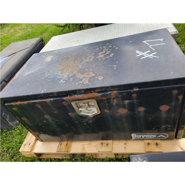 36" x 18" Steel tool box & 43" plastic tool box c/w corner tie-downs