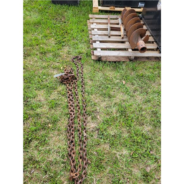 Approx. 9" Auger bit & 20 ft logging chain