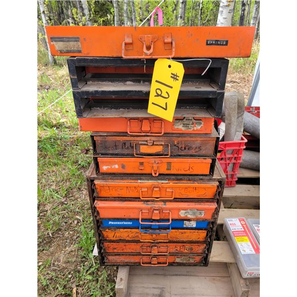 Approx. 10 drawer set of screws, pins, springs, frost plugs etc.