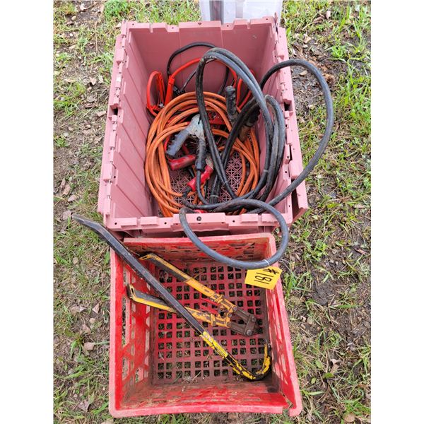 Booster cables, crow bar, bolt cutters