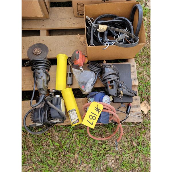 Bungee cords, grinder, compressor, soldering gun