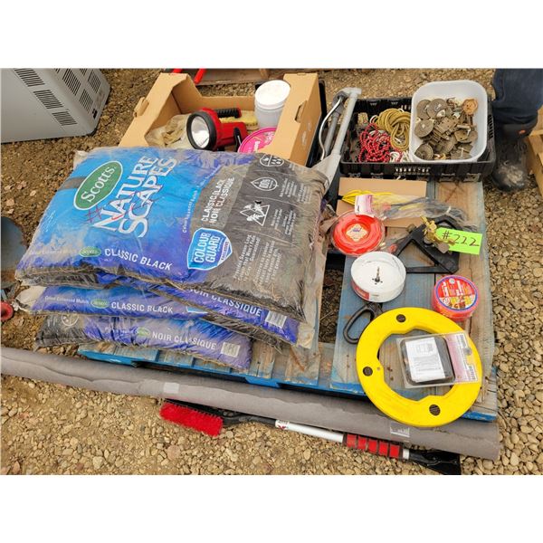 4- Bags of black wood chips, sprinklers, weed eater line, rope & misc.