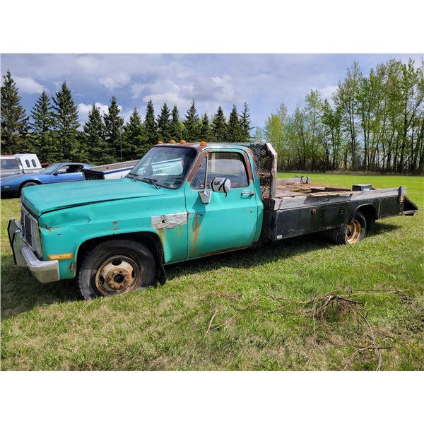 Approx. 1985 GM 1-ton c/w deck, hoist & winch, motor & trans, SN. 2GBC34114F1526208  (West Yard)