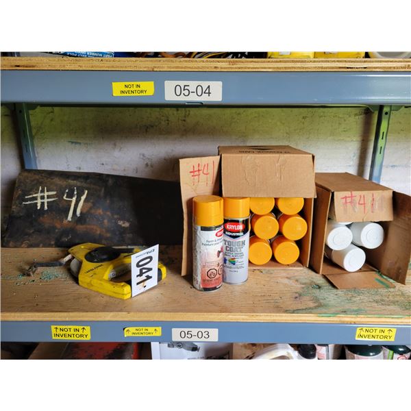 Qty of spray paint, rubber & 100 ft measuring tape