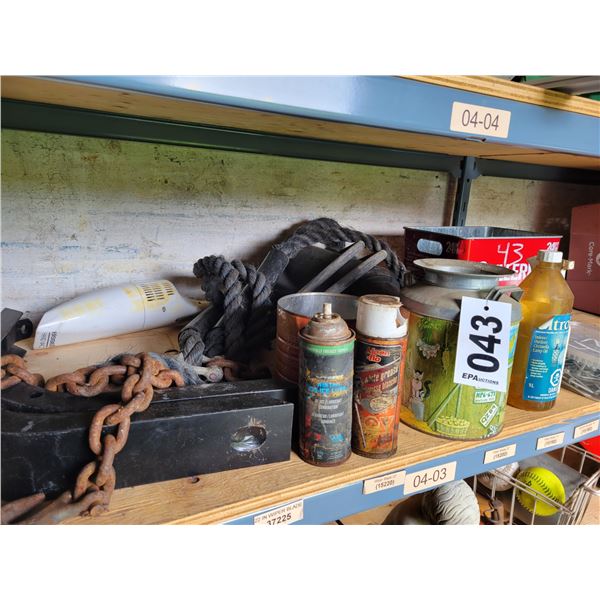 Screws, chain, tow rope and misc.