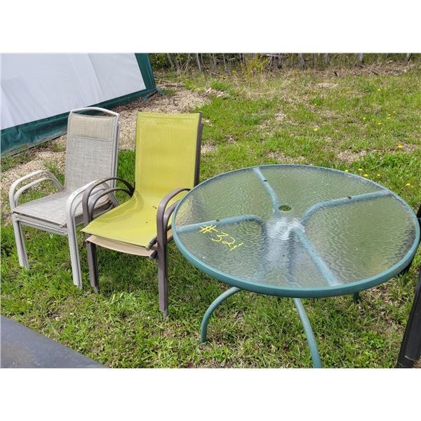 4- Lawn chairs & round glass top table